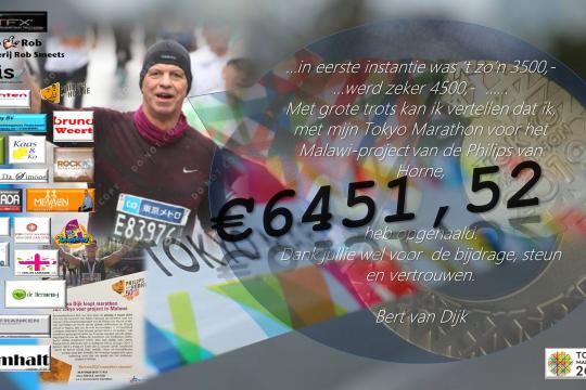 Opbrengst Tokyo marathon Bert van Dijk: € 6451,52